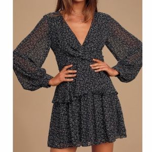 Black Floral Print Twist-Front Dress